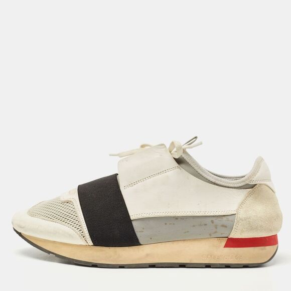 Balenciaga White/Grey Mesh,Suede and Leather Race Runner Low Top Sneakers - Picture 1 of 4